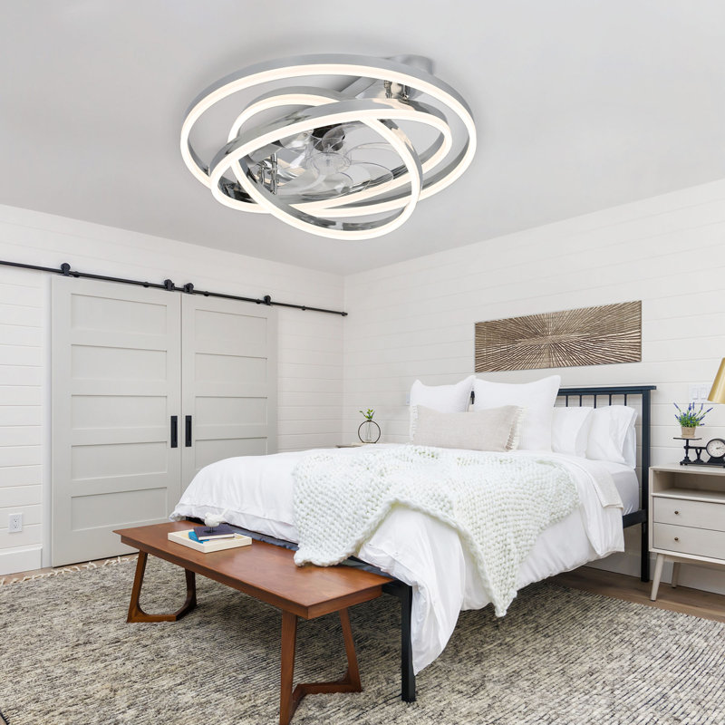 Herrada 24" Space-Saving Flush Mount Ceiling Fan with Adjustable Dimmable LED Light Kit, Silver