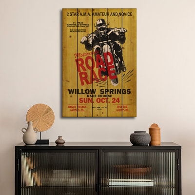 Reproduction d'art mural en bois - course sur route Willow Springs par Mark Rogan