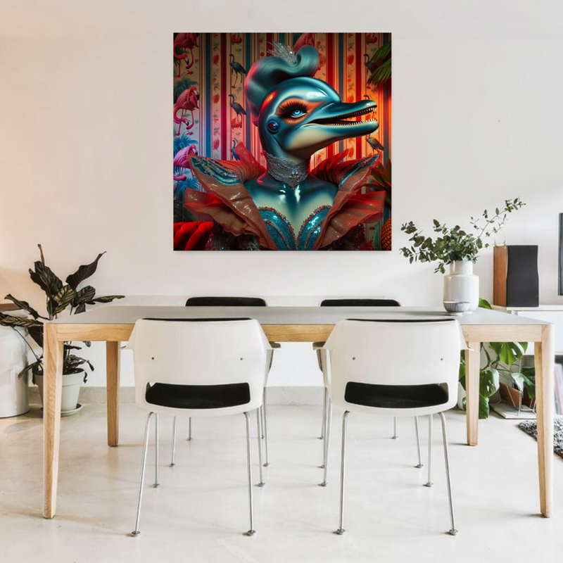 Art contemporain, art dauphin contemporain surréel, H 36 po x l 36 po