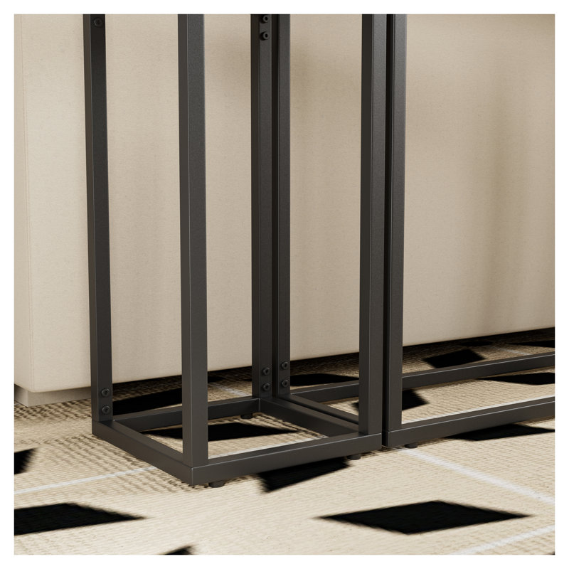 3-Piece Narrow Console Table Set, High-End Edge Wrapped Industrial Entryway Table for Hallway Living Room, Rural Brown Black