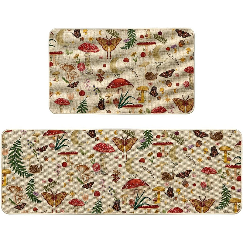 Ensemble de tapis de cuisine Artoid Mode - [Couleur non spécifiée] - 2 pièces, profil bas, conception de champignon et de ressort papillon, décoration intérieure, utilisation de plancher de cuisine