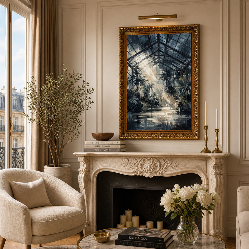 Tableau sur toile représentant des plantes tropicales ensoleillées dans une serre, 24"H x 16"W