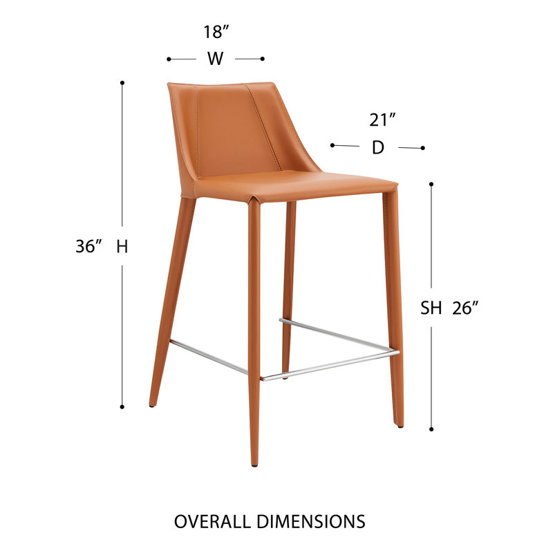 Tabouret de bar Carramar, Tabouret de comptoir (siège d'une hauteur de 26 p, Similicuir cognac