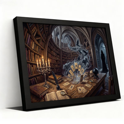 Cartes de tarot et esprits de loups dans une toile murale gothique sombre pour l'Halloween