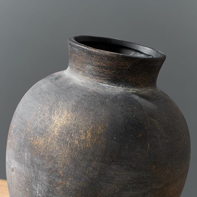 Ceramic Decorative Flower Vase | 6 Inch Pottery Rustic Farmhouse | Boho | Terracotta Vase For Home Decor, Table, Living Room, Bathroom, Shelf, Mantel Decoration