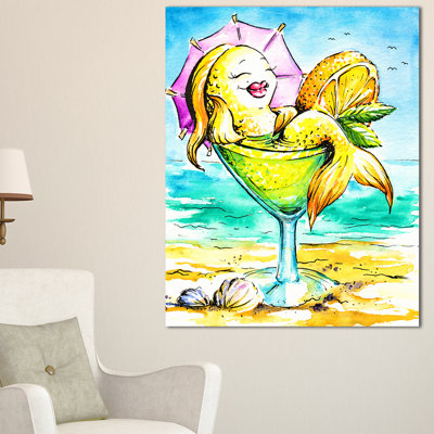 Gold Fish Enjoying Holidays On Beach - Cartoon Animal - Painting