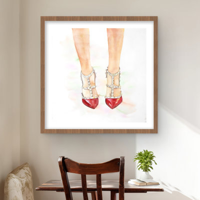 Talons hauts rouges cloutés - reproduction encadrée mate pour la décoration intérieure