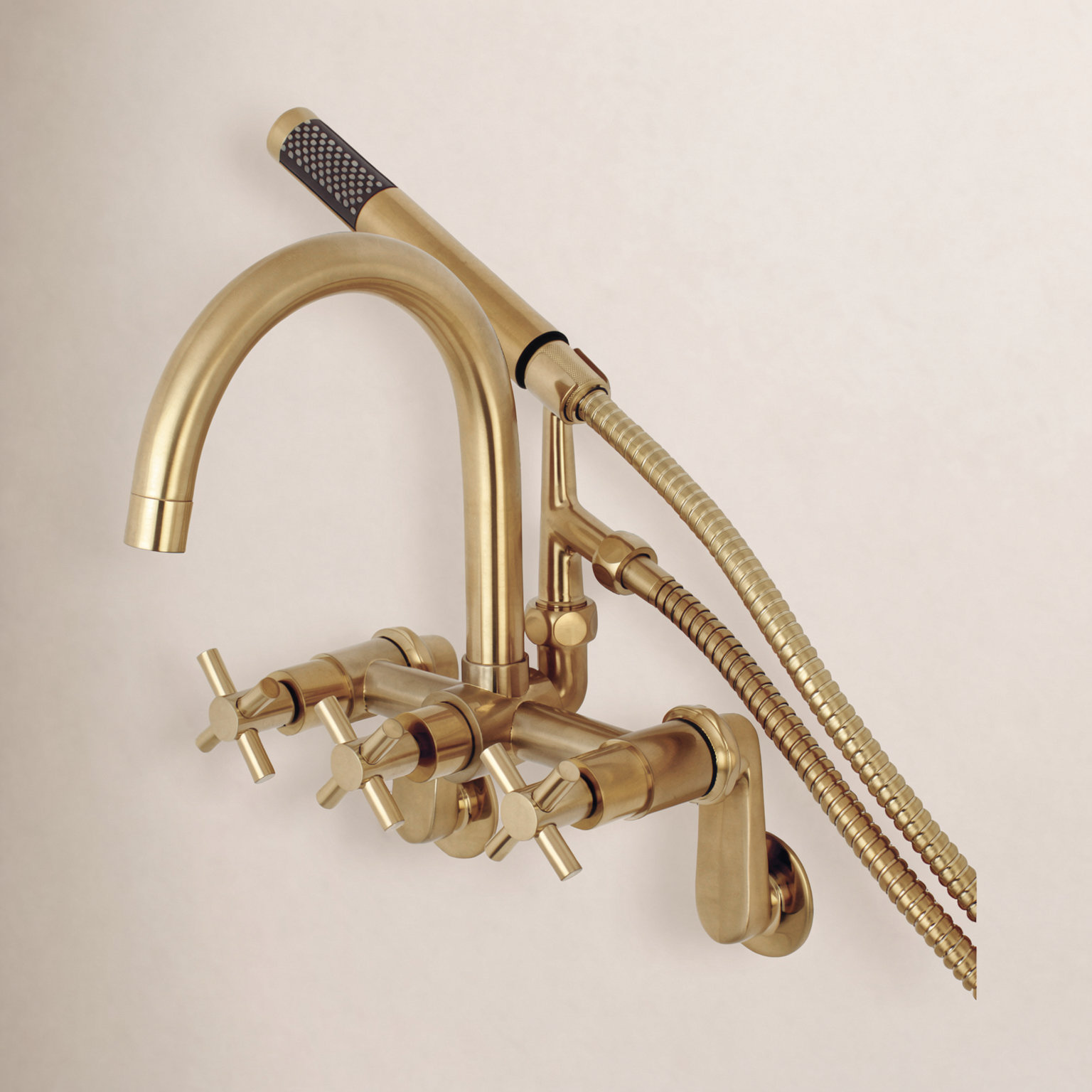 Concord Wall Clawfoot Tub Faucet with Hand Shower, Satin Brass