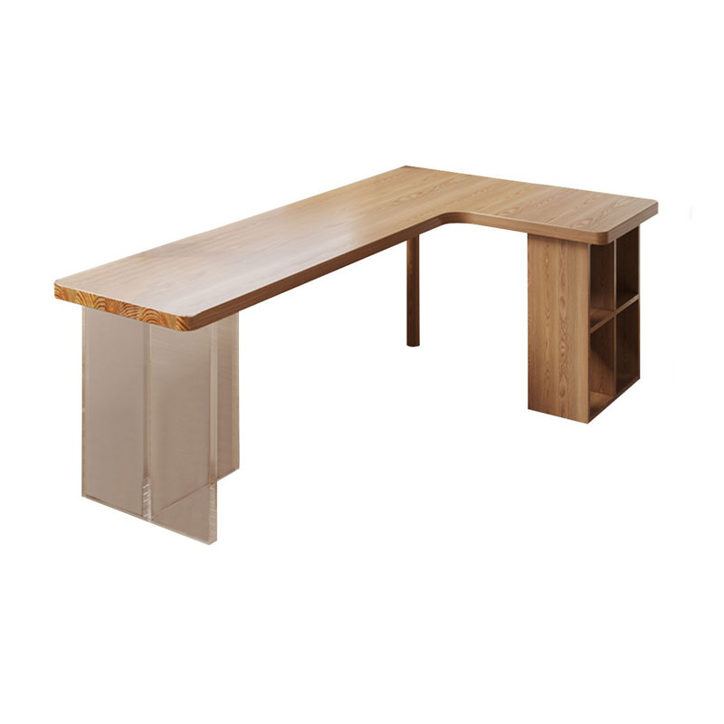 Bureau en coin brun en bois massif en forme de L, H 29,53 po x l 62,99 po x P 39,37 po, Retour à droite