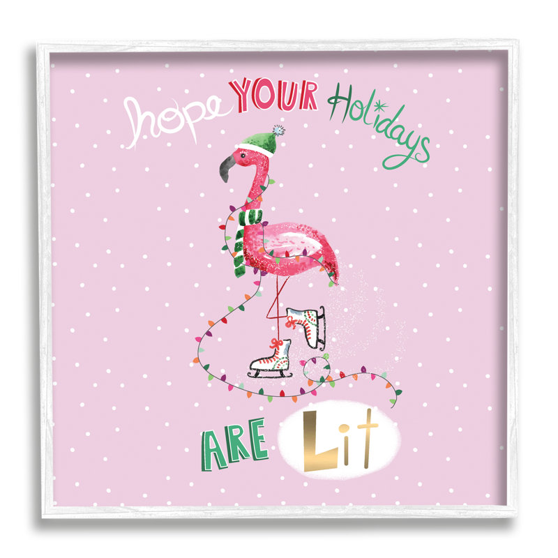 «Lit Holidays» Sassy Festive Flamingo Pink Pois à pois noir, art numérique par estampe numérique par Sharon Lee