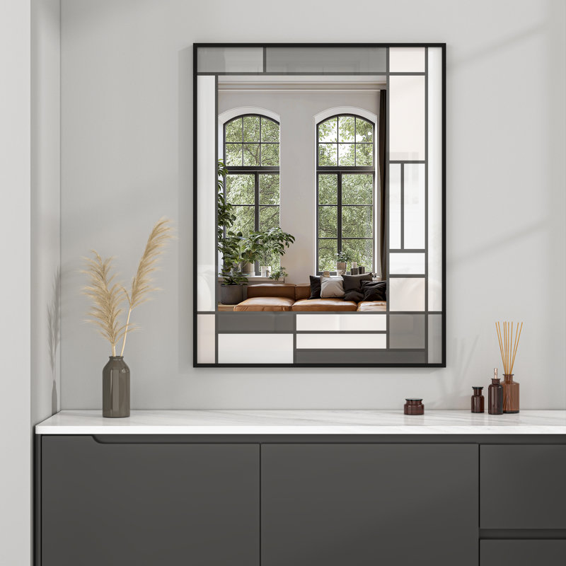 Miroir mural Ebern Designs, 23,7 po x 31,6 po, Gris / Noir