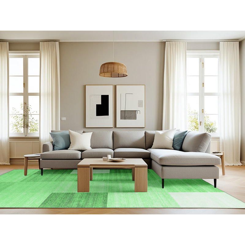 Tapis contemporains vert émeraude lavable à la machine 1805, Rectangle 8 pi x 10 pi