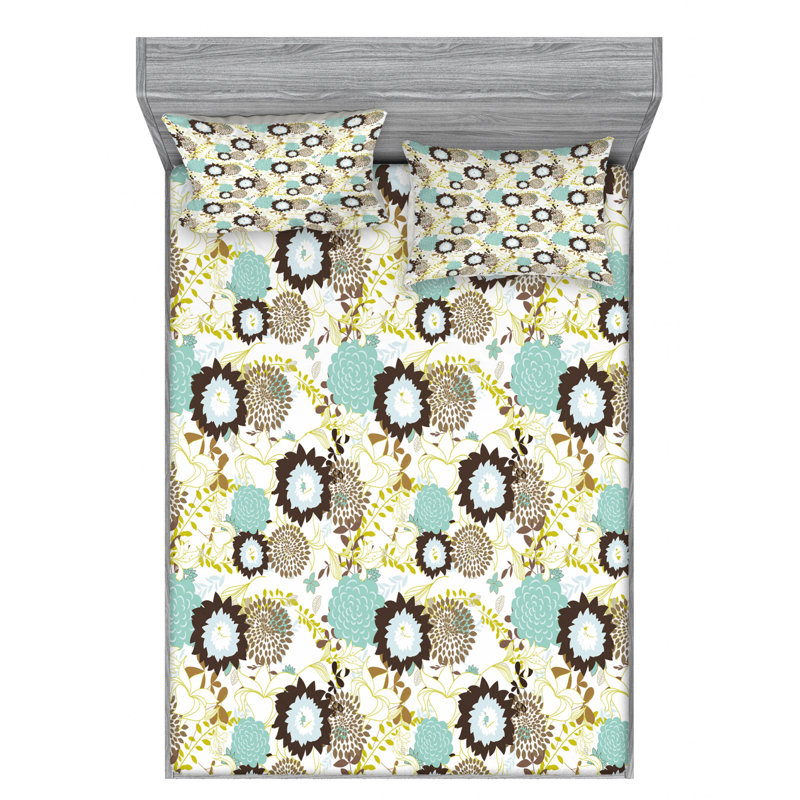 Microfiber Floral Sheet Set, Queen Sheet Set with Fitted Sheet