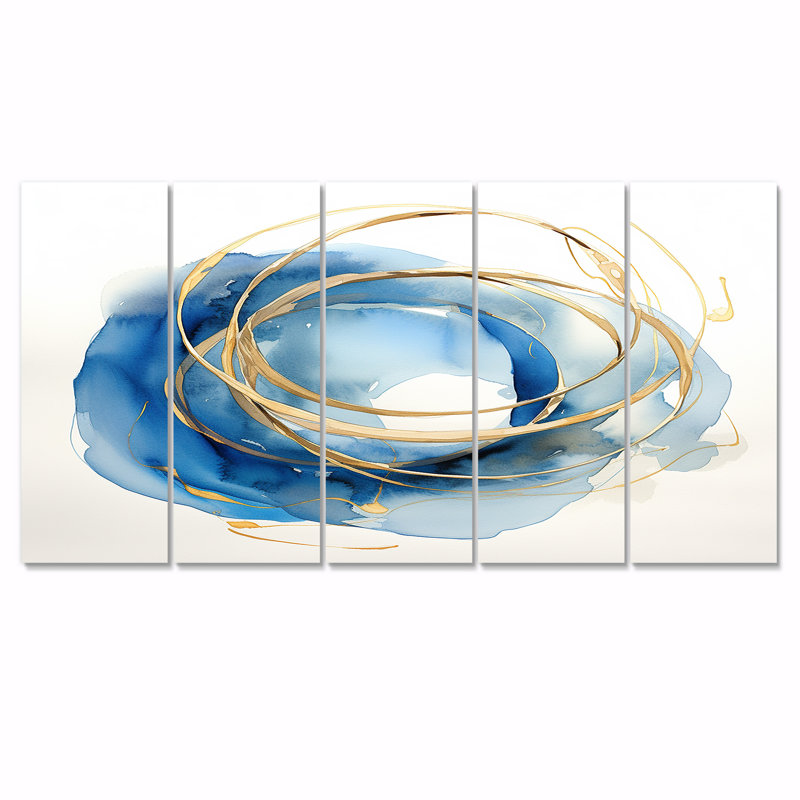 «Unity Subtle Gold Watercolor II», art mural abstrait pour le salon, 5 pièces, H 28 po x l 60 po