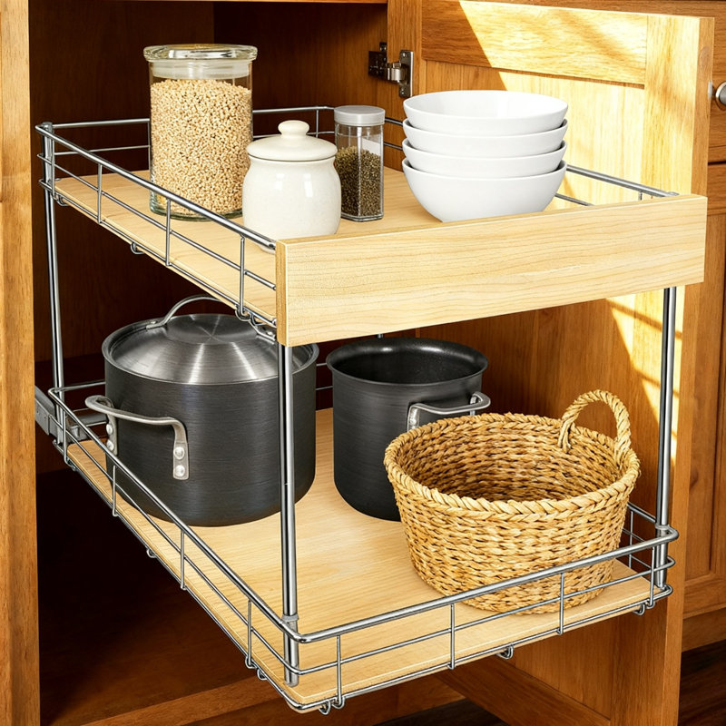 Rangement coulissant pour armoire, tablette coulissante (argent)
