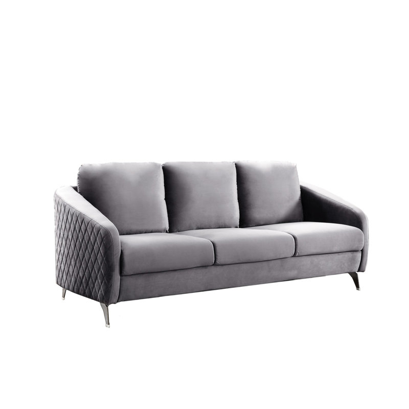 Velours gris avec coutures à motif de losanges et pieds stables dans le salon sophistiqué avec inclinaison électrique
