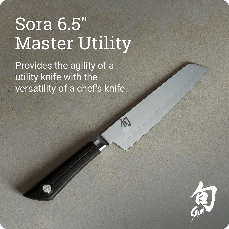 Shun Sora 6.5" Master Utility Knife, Handcrafted Japanese Kitchen Knife, VG10 Steel Edge and 420J Stainless Steel Blade, Balanced Handle, Precision and Sharpness for Professional and Home Chefs