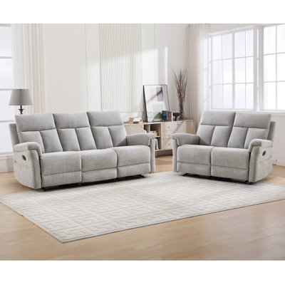 2-Piece Refined Chenille Upholstered Manual Reclining Living Room Set