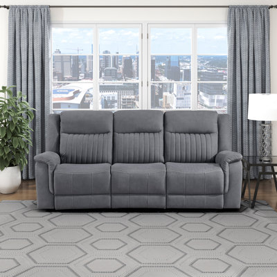 Solida 86"W Microfiber Manual Double Reclining Sofa