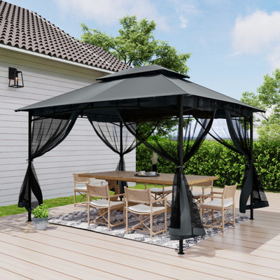Double Roof Soft Top Metal Patio Gazebo With Netting