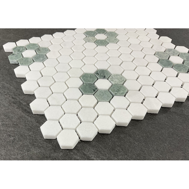 Thassos White and Ming Green 1" x 1" Marble Honeycomb Mosaic Wall & Floor Tile