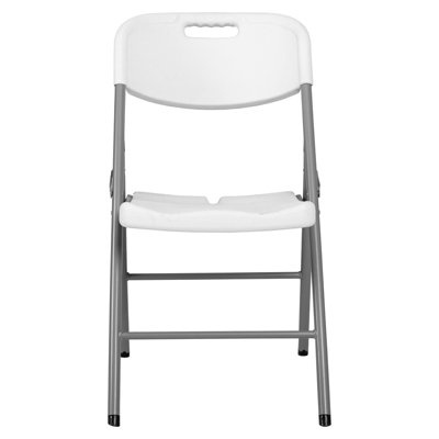  Trestle Folding Chair, White Plastic Blow Mould Seat & Back, No Assembly, Heavy Duty Steel Frame, Portable Event & Commercial Seating