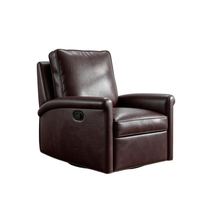 Fauteuil inclinable électrique pivotant et à bascule en cuir pleine fleur pelucheux vintage de 82 cm de large