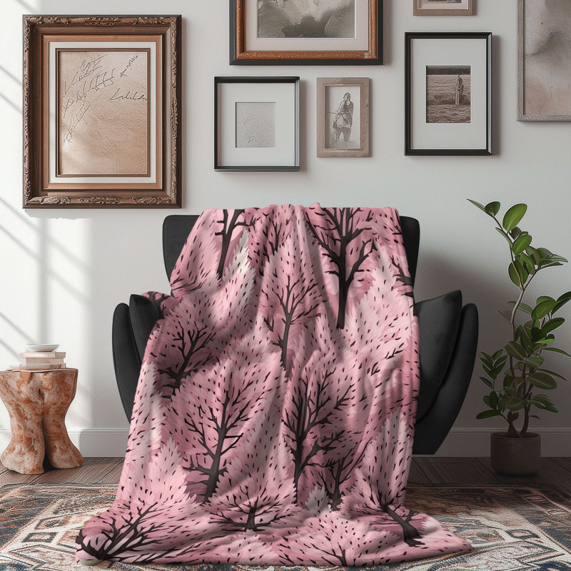 Couverture Cherry Blossom Pines - 1 pièce Sherpa Blan Premium, Grand lit