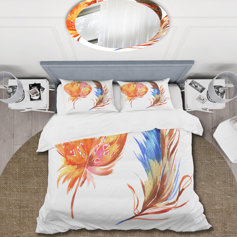 Ensemble de housse de couette bohème et éclectique Ethnic Brown Feather de Wing I - Polyester en microfibre