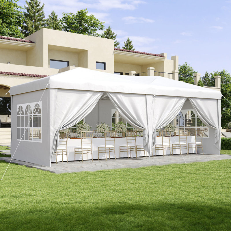 3x6m Pop Up Party Gazebo with 6 Sidewalls, Instant 10x20ft Canopy Tent, Waterproof & UV Protected for Outdoor Events & Weddings - White
