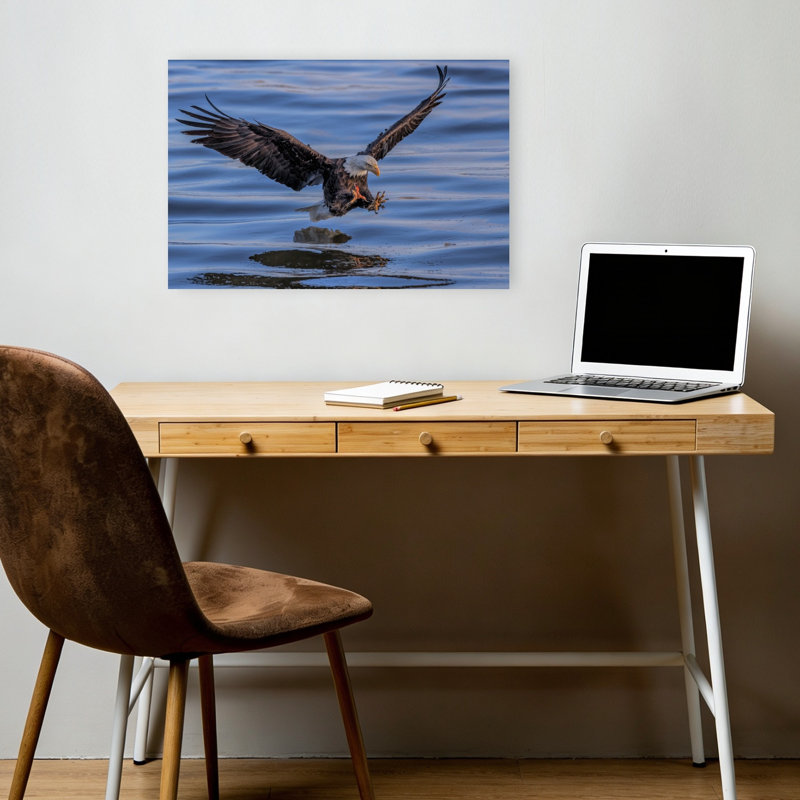 Bald Eagle Water Landing Contemporary Bird Eagle Nature Wildlife Wall Art Print 1 Piece Wrapped Canvas Wall Art