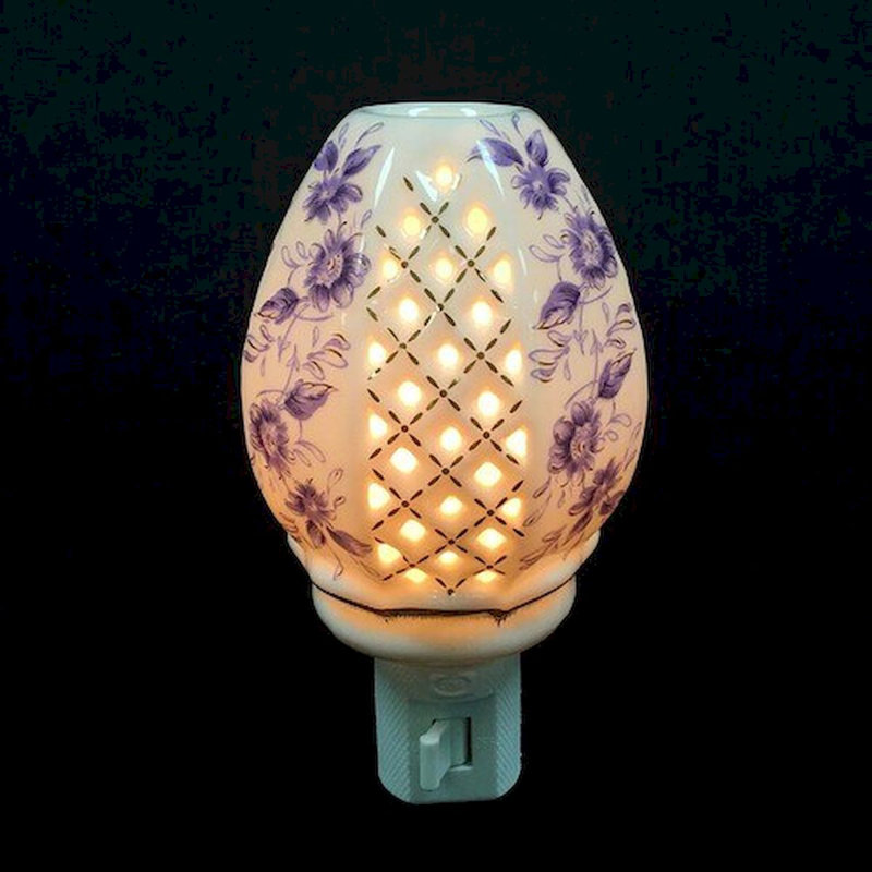 Naleah fleurs bleues sur veilleuse ovale