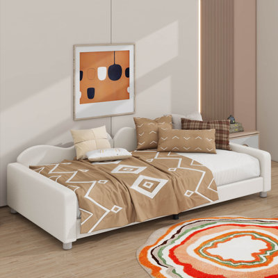 Twin Upholstered Sherpa Fabric Sofabed With Cloud-Shaped Backrest