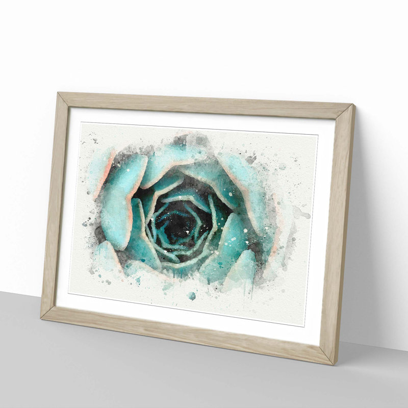 Pink Tipped Succulent Plant - Framed Print, 50cm H x 76cm W x 2cm D, Oak