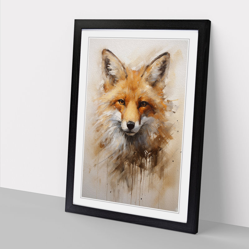 Fox Gestural - Framed Print, 34cm H x 25cm W, Black Framed