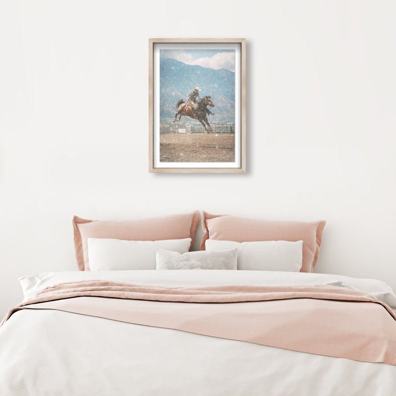 Bronc Rider Print by Oliver Gal, 25.5" H x 17.5" W, Natural Oak Shadowbox