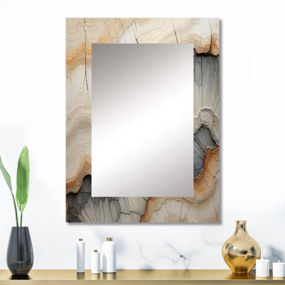 Minimaliste beige et orange Stone Geode II - miroir mural unique en pierre Geode