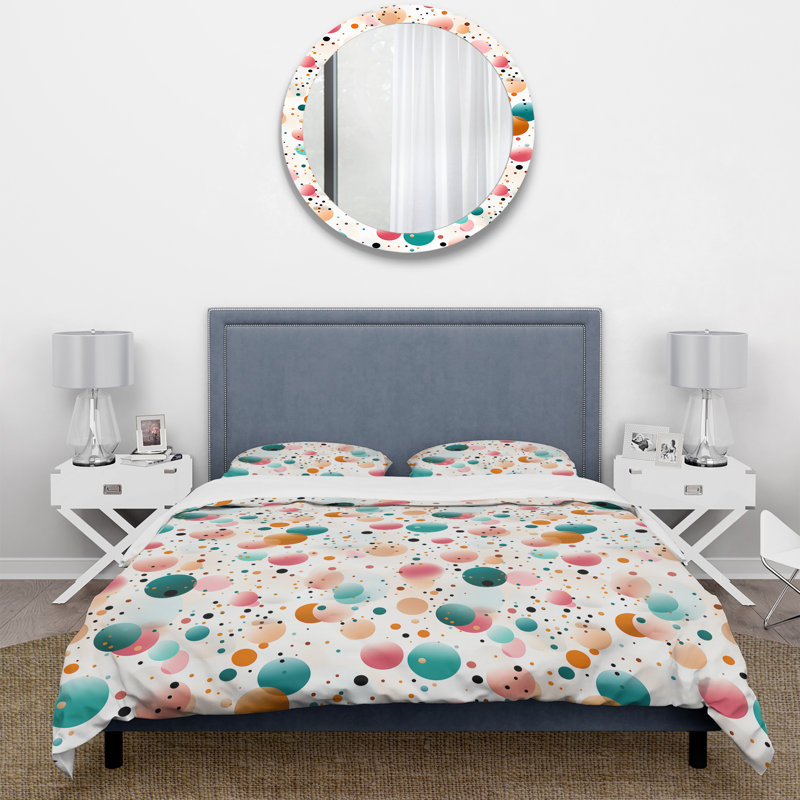 Ensemble de housse de couette à pois Delight Polka Dots Pattern I, Housse de couette simple + 1 taie décorative stan