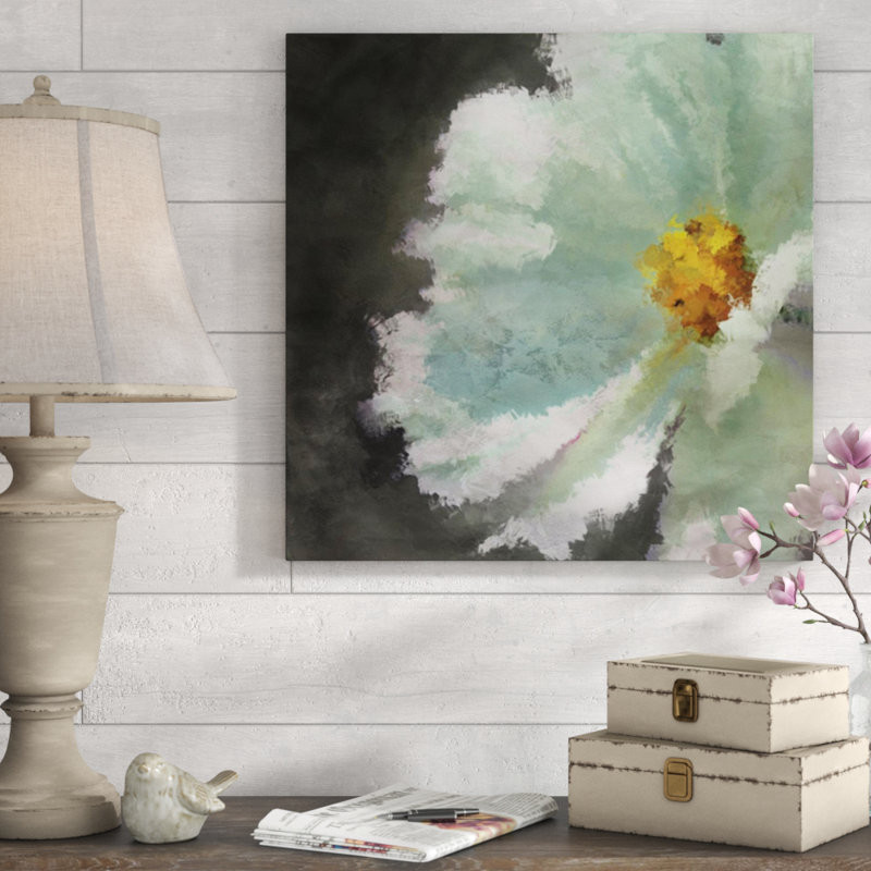 Blanc Fleur par Zoey Riley - Peinture, Image au pinceau gel, H 24 po x l 24 po