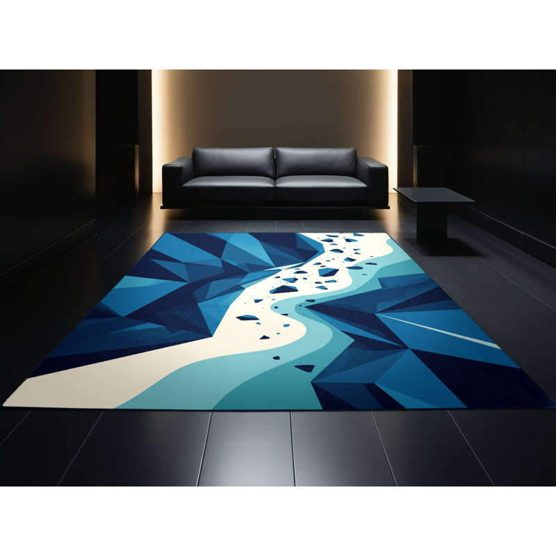 Tapis géométrique moderne et contemporain lavable à la machine Pegah, Rond 5 pi