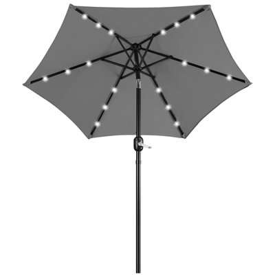 7.5/9Ft LED Lighted Patio Umbrella, Solar Market Umbrella with Tilt Push Button