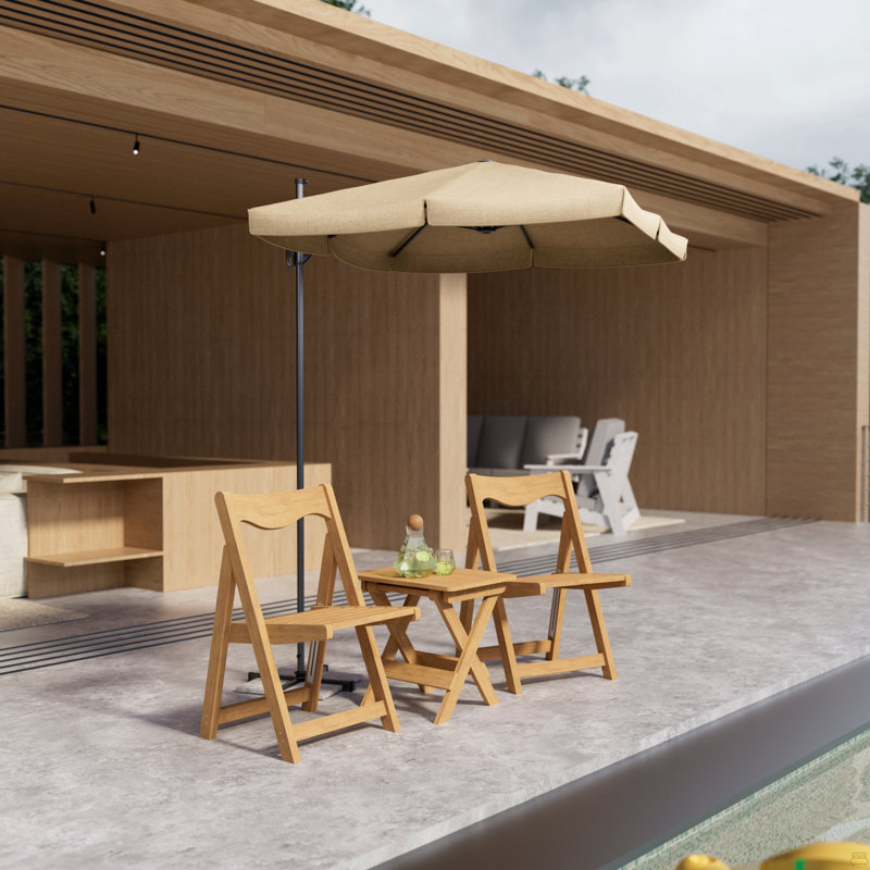 HIPS Material Outdoor Bistro Set Foldable Small Table And Chair Set With 2 Chairs And Rectangular Table, Teak, Teak