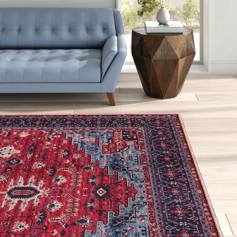 Serapi Red and Navy Washable Hand-Knotted Area Rug