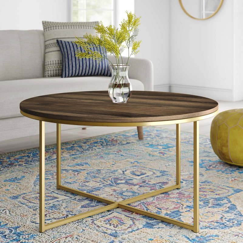 Table basse avec pieds croisés Wasser, Noyer foncé, Doré