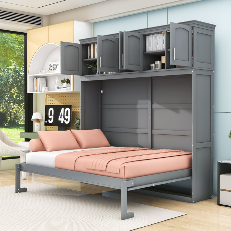 Murphy Bed with Space-Saving Comfort Shelves, White, Queen