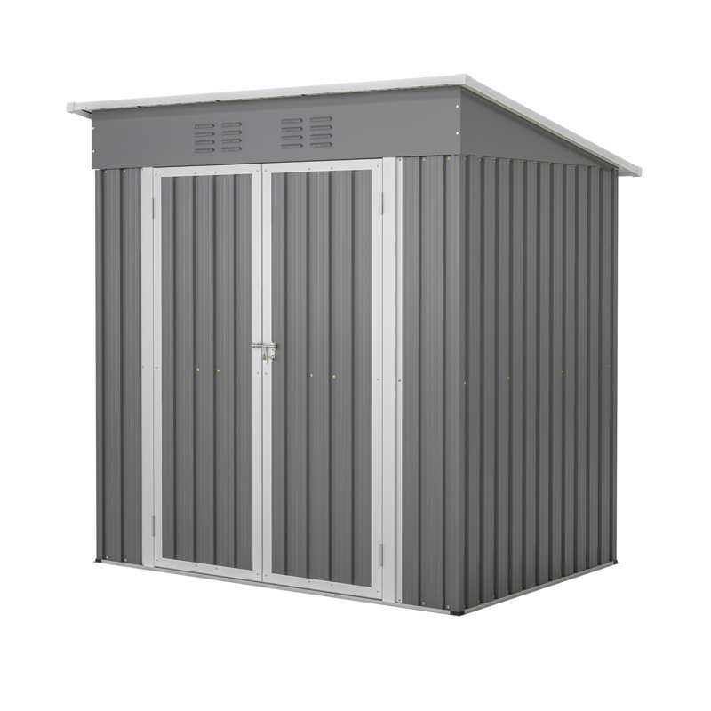 Remise de rangement extérieure en métal 6 pi x 4 pi pour porte de jardin verrouillable avec cadre de plancher