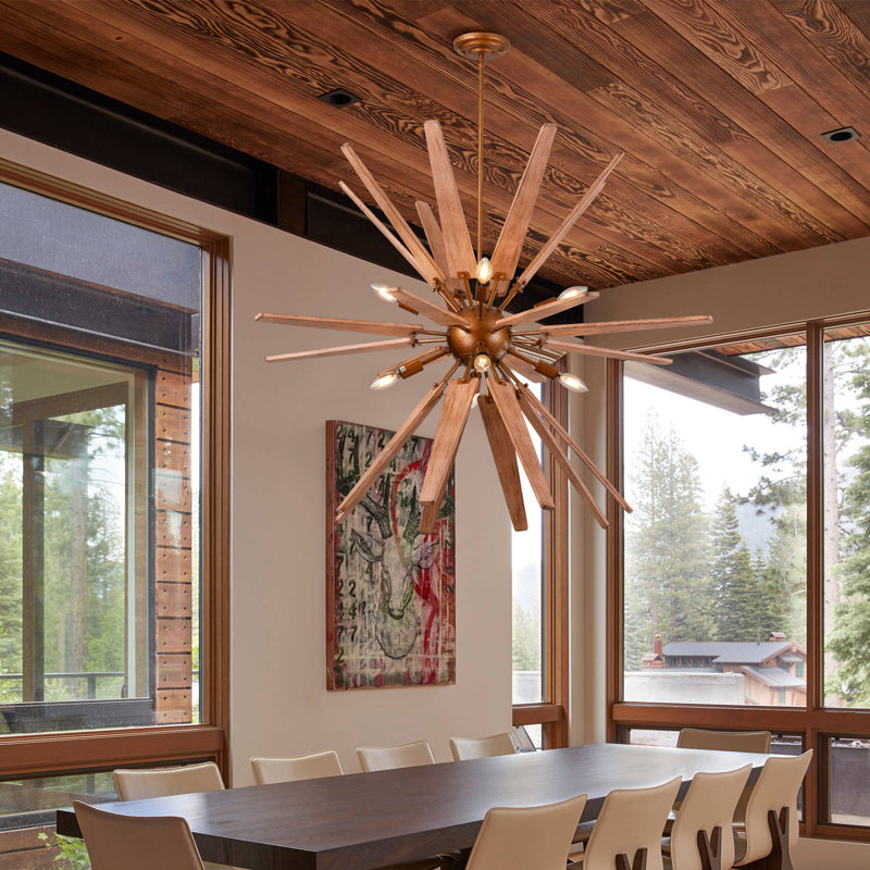 Lequan 8 - Light Thorne Modern Unique Spuntik Wood Chandelier, Gold, 88" H x 41.3" W x 41.3" D