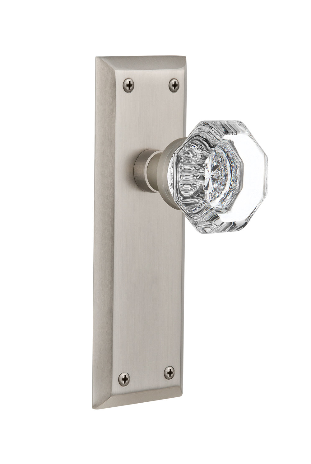 Waldorf Door Knob with New York Plate, Satin Nickel, 2-3/8"