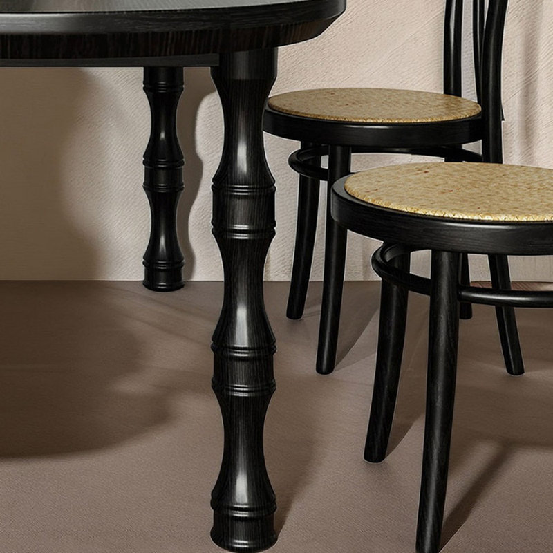 Table de salle à manger noire en bois massif demi-cercle, 29.53"H x 31.5"L x 78.74"W