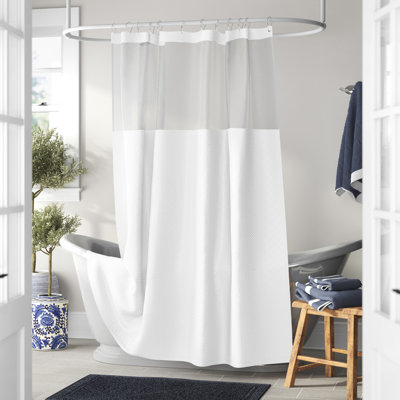 Docia Modern Waffle Weave Shower Curtain for Bathroom With Mesh Top Window Shower Curtain With Liner Sets